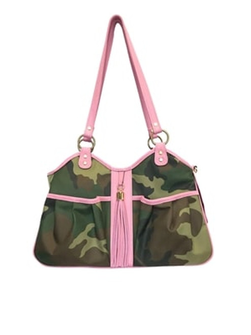 Dog Carrier - METRO Camo with Pink Leather Tassel & Trim