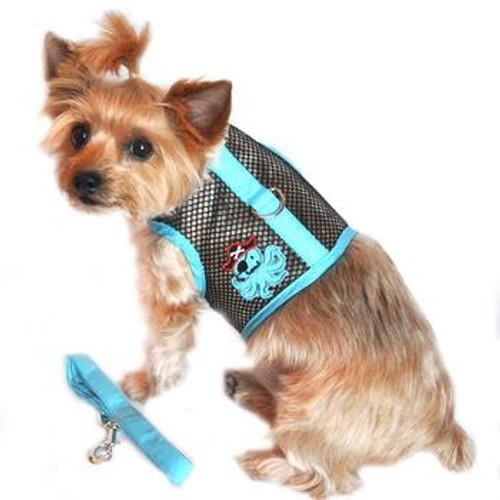 Mesh Dog Harness - Pirate Octopus Blue and Black 