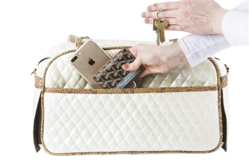 Ivory Quilted Luxe JL Duffel Bag with Snake