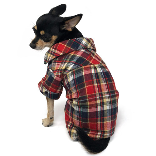 Dog Flannel Shirt Button Down Red Rockstar Puppy Boutique