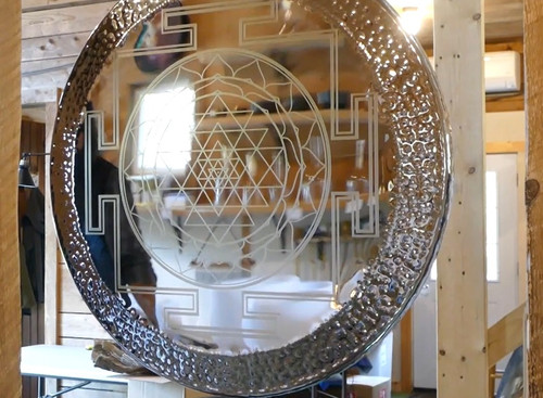 32" Sri Yantra Silver Stainless Steel Mirror Gong #32sssri1