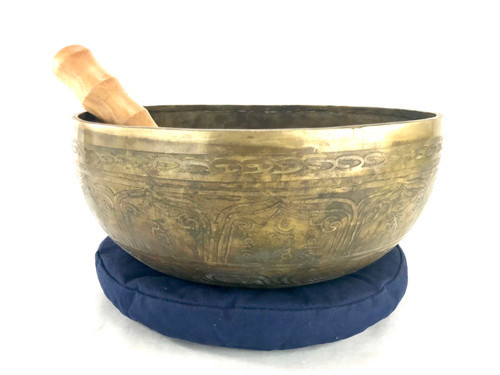 14.25" E/A# Note Etched Golden Buddha Singing Bowl #e41410118