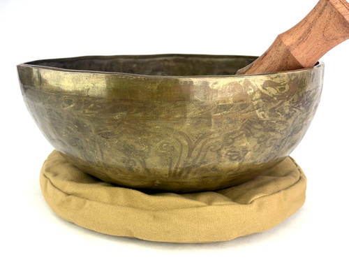 13.25" F/B Note Golden Buddha Etched Himalayan Singing Bowl #f36740121