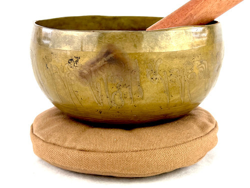 6" D/G Note Etched Golden Buddha Himalayan Singing Bowl #d7251121