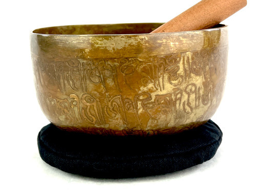 6.5" G#/C# Note Flat Bottom Etched Himalayan Singing Bowl #g9301221