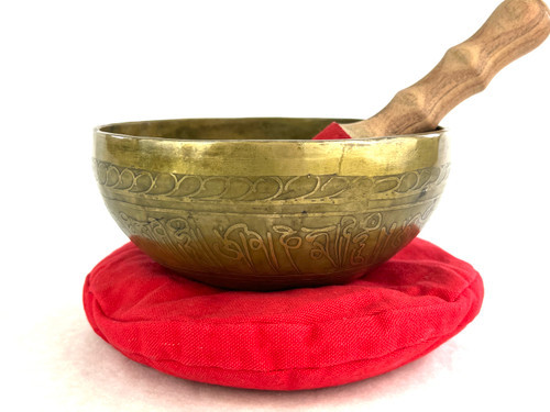 7" B/F Note Golden Buddha Etched Himalayan Singing Bowl #b8701221