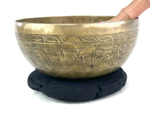 7.5" F/B Note Etched Golden Buddha Himalayan Singing Bowl #f9850322