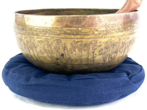 9" D/A Note Etched Golden Buddha Himalayan Singing Bowl #d15700322