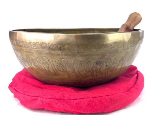 11.75" A#/F Note Etched Golden Buddha Himalayan Singing Bowl #a25901022