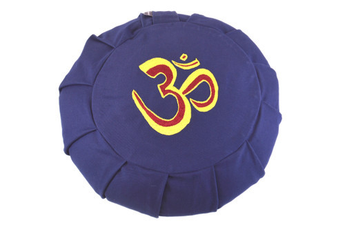 Navy Om Zafu With Buckwheat Fill Meditation Cushion