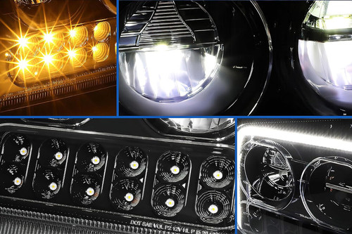 Headlights Black LED DRL Sequential Turn Signal Set 2019-2022 Kenworth W990