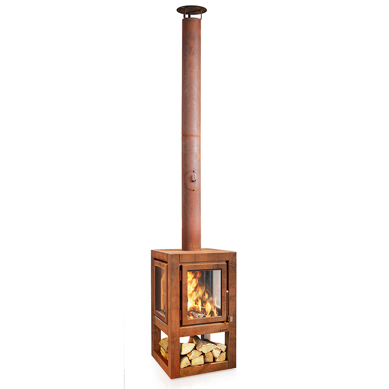 RB73 Quaruba XL Mobile Wood Burning Outdoor Fireplace: Blazzing Fire