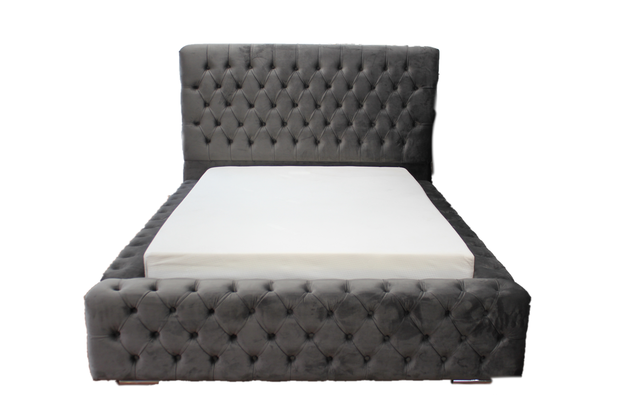 Grey velvet headboard bed