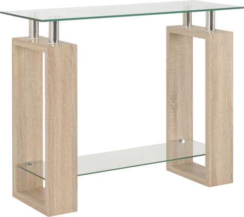 Milan Console Table Sonoma Oak Effect Veneer/Clear Glass/Silver