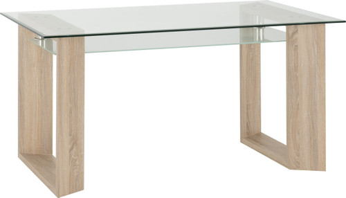 Milan Dining Table Clear Glass/Frosted Glass/Sonoma Oak Effect Veneer