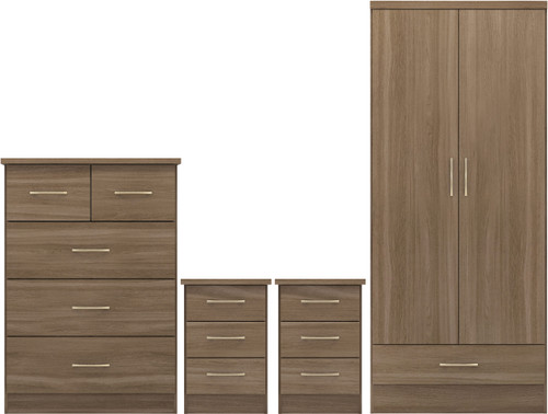 Nevada 2 Door 1 Drawer Wardrobe Bedroom Set Rustic Oak Effect