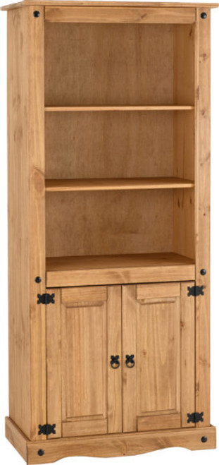 Corona 2 Door Display Unit/Bookcase Distressed Waxed Pine