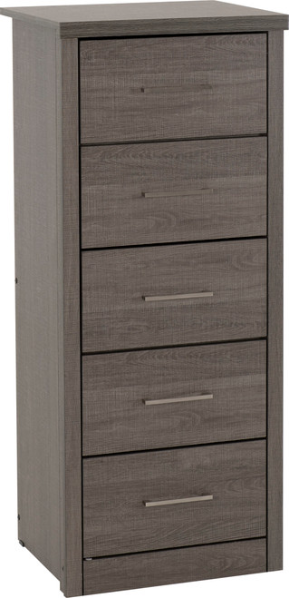 Lisbon 5 Drawer Narrow Chest Black Wood Grain