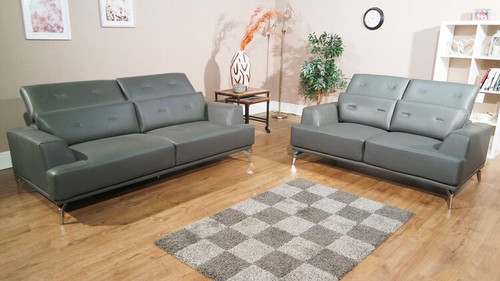 Splash sofa set, in buffalo leather match. A modern design available in grey and charcoal.