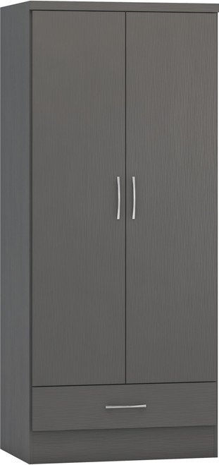 Nevada 2 Door 1 Drawer Wardrobe 3D Effect Grey