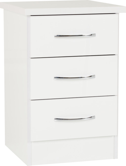 Nevada 3 Drawer Bedside White Gloss