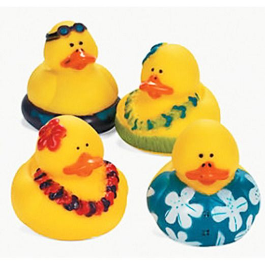 Beach Rubber Duckies Set Of 12 - Hawaiian Luau Party Favors With Tropical Outfits