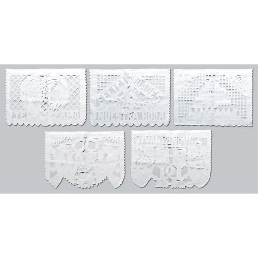 Mexican Papel Picado Foil Bunting – Silver Mylar Traditional Banner