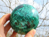Polished Solid Malachite Sphere from Congo -  82 mm