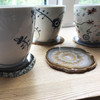 Set of 6 Natural Agate Slab drink coaster sized slices for use as drink coasters, cork backing, with holder.