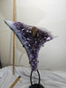 Brazilian Amethyst Crystal Cluster Slab / Sculpture On Stand - with caclite -  almost 21" Tall