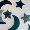 Moon And Star Shaped Green Colored Agate Slab Wind Chime with Bamboo style hanger - Large