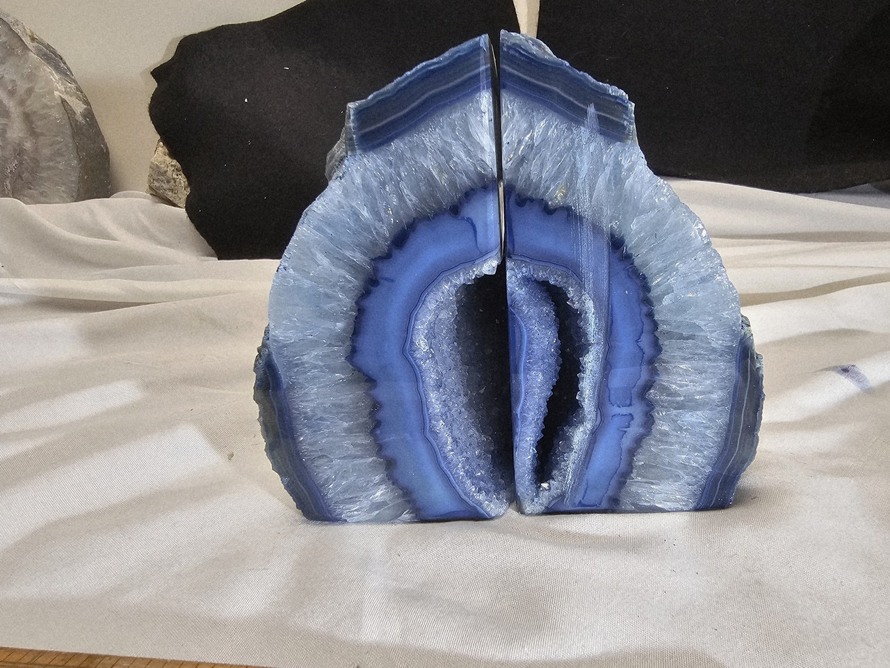 Geode Center Cut Artist Grade Blue Milky Agate Crystal Center Geode: Book End Style Cut ...