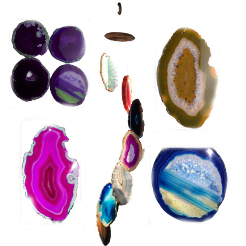 Agate Wind Chimes - Multi Color Agate Slabs with Bamboo style hanger