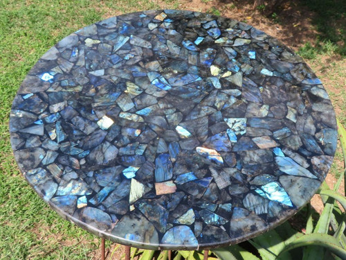 Beautiful One of A Kind High Grade Labradorite Mosaic Round Table Top