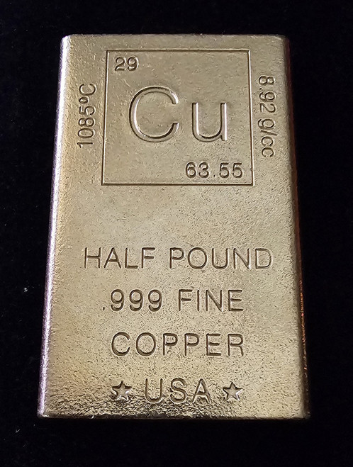 Half Pound Solid Fine Copper Bar - Elemental Collection