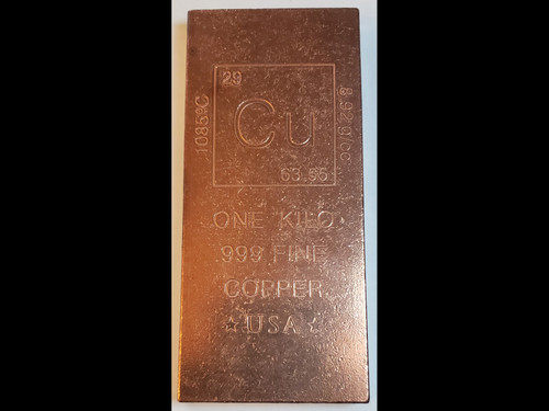 One Kilo Solid Fine Copper Bar - Elemental Collection