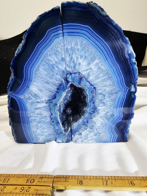 Artist Grade Blue Agate Crystal Center Geode: Book End Style Cut