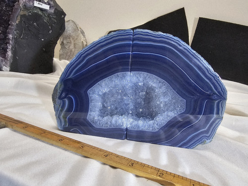 Artist Grade Blue Agate Crystal Center Geode, Book End Style Cut