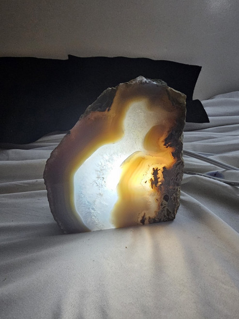 Natural Boulder Agate Cut and Polished Face Geode Lamp  Natural Boulder Agate Cut and Polished Face Geode Lamp