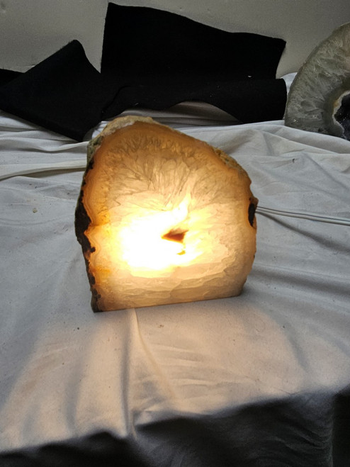 Natural Boulder Agate Geode Quartz Lamp - Cut and Polished Face