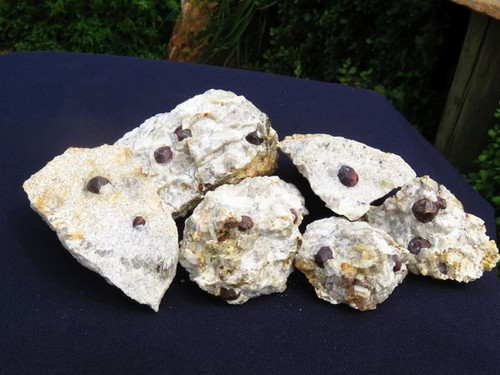 Natural Red Garnets on White Quartz Matrix