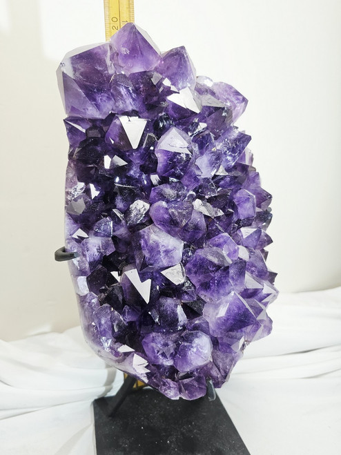 Brazilian Amethyst Crystal Cluster Slab On Stand -  Deep Purple Color 