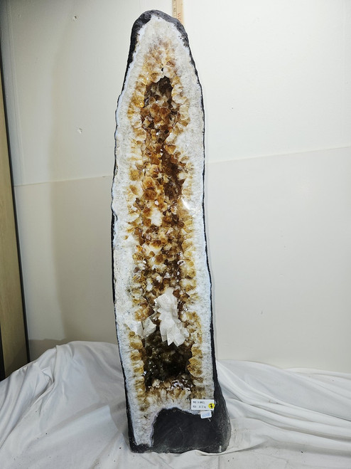 Citrine Church Crystal Cathedral Geode Cave Tower:  Almost 30" Tall wi/ Calcite Crystal