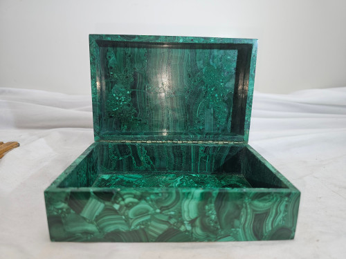 Malachite Box - Jewelry Box - Stash Box - Hinged Decorator Box - Hand Made Mosaic 