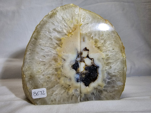 Artist Grade Natural Citrine Boulder Agate Geode with Geothite Crystal Center - Book End Style Cut
