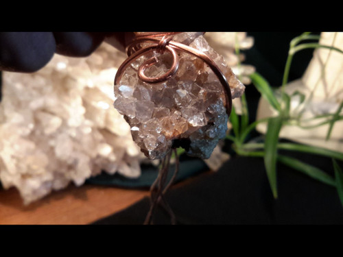 Quartz Crystal Plate Copper Wire Tesla Wrapped Pendant