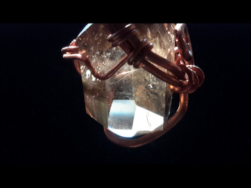 Polished Unheated Citrine Quartz Double Terminated Crystal Copper Wire Tesla Wrapped Pendant