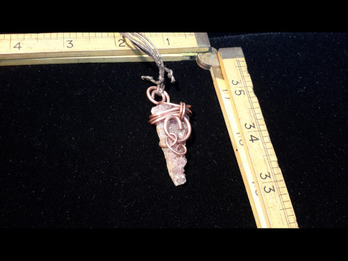 Amethyst Quartz Plate Cluster Copper Wire Tesla Wrapped Pendant