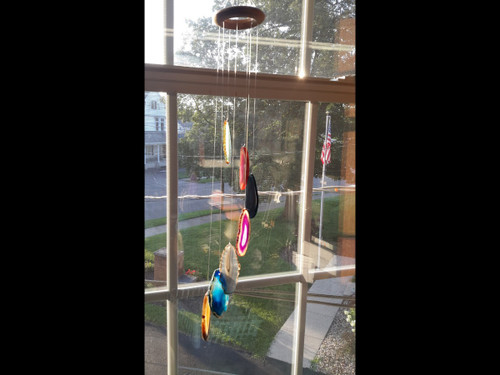 Agate Windchimes - Sun Catchers - Mobile  - Small - Multi Colored Agate Slabs with Bamboo style hanger