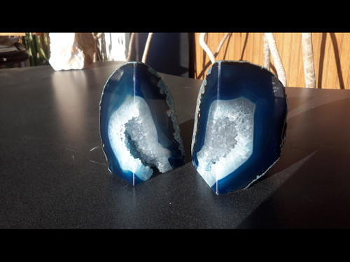 Beautiful Blue - Twice Cut and Polished Agate Geode.  (Book End Style Cut)
